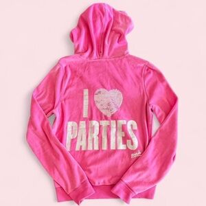 PINK Victoria's Secret Pink Rare Y2K 2000s Velour “I Love Parties” Sequin Zip-Up